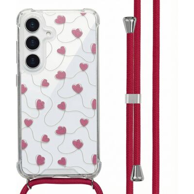 imoshion Design Hülle mit Band für das Samsung Galaxy S25 - Dusty Rose Connected Hearts imoshion Design Hülle mit Band für das Samsung Galaxy S25 - Dusty Rose Connected Hearts