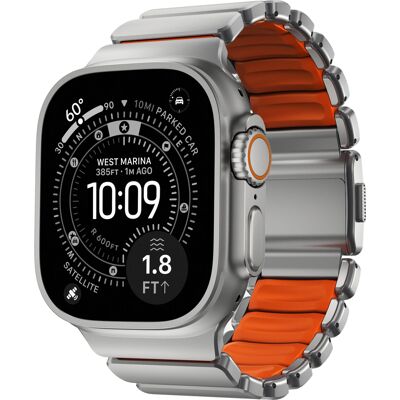 Nomad Stratos Armband für Apple Watch 44/45/46/49 mm - Ultra Orange / Natural Titanium Nomad Stratos Armband für Apple Watch 44/45/46/49 mm - Ultra Orange / Natural Titanium