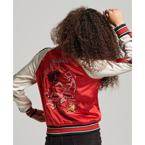 Superdry Damen Vintage Sukajan Jacke mit Stickerei Rot – GrÃ¶ÃŸe: 36