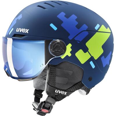 uvex Rocket Jr. Visor Kinderskihelm (54-58 cm, 80 blue puzzle matt, Scheibe: mirror blue (S2)) uvex Rocket Jr. Visor Kinderskihelm (54-58 cm, 80 blue puzzle matt, Scheibe: mirror blue (S2))