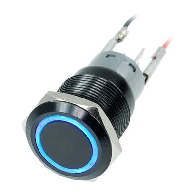 Phobya Vandalismusschalter 19mm Aluminium schwarz, blau Ring bel... Phobya Vandalismusschalter 19mm Aluminium schwarz, blau Ring bel...