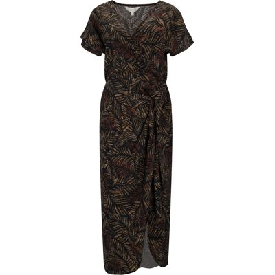 Apricot Leaf Print Wrap Dress female Apricot Leaf Print Wrap Dress female
