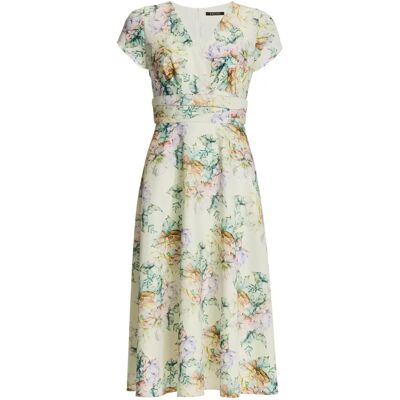 36 Midi Kleid aus floral bedrucktem Sc female 36 Midi Kleid aus floral bedrucktem Sc female
