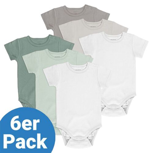 LaLoona Baby Body Kurzarm OEKO-TEX® 6er Pack – Salbeigrün Grau – Gr. 86/92