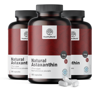 HealthyWorld 3x Natürliches Astaxanthin 8 mg, zusammen 540 Kapseln