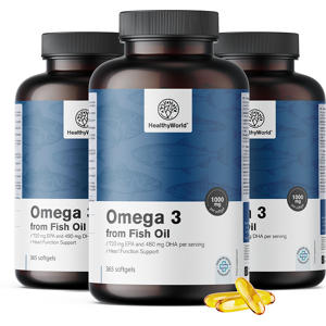 HealthyWorld 3x Omega-3 1000 mg – aus Fischöl, zusammen 1095 Weichkapseln