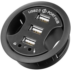 Goobay 3-fach USB 2.0 Hi-Speed Einbau-HUB/Verteiler + Audio - zum Einbau in 60 mm Tischdurchführungen mit Audio-Anschluss