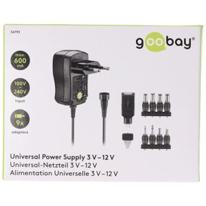 Goobay 3 V - 12 V Universal-Netzteil inkl. 1 USB- und 8 DC-Adapter - max. 3,6 W und 0,6 A