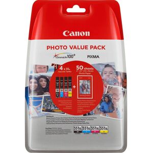 Canon Tintenpatronen Value-Pack CLI-551XL BK/C/M/Y inkl. 50 Blatt Fotopapier 10x15cm