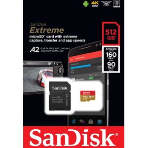 SanDisk microSDXC Card 512GB, Extreme, U3, A2, 4K UHD (R) 160MB/s, (W) 90MB/s, SD Adapter, Retail-Blister