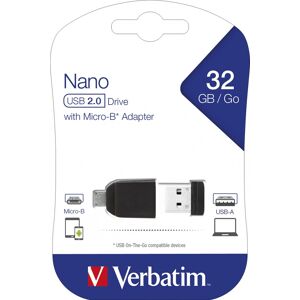 Verbatim USB 2.0 OTG Stick 32GB, Micro-B Adapter, Nano (R) 12MB/s, (W) 5MB/s, Retail-Blister