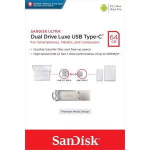 SanDisk USB 3.1 OTG Stick 64GB, Dual Drive Luxe Typ-A-C, (R) 150MB/s, Memory Zone, Retail-Blister