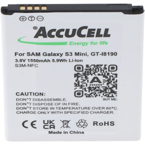 AccuCell Akku passend für Samsung Handy Galaxy S III Mini, Samsung GT-I8190, EB-L1M7FLU mit NFC, 60,4x50,3x4,2mm