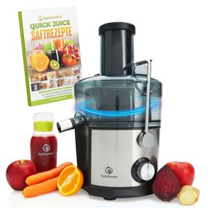 NUTRILOVERS | #WissenWasDrinIst QUICK-JUICER Zentrifugal-Entsafter mit XXL-Einfüllöffnung und Edelstahl-Sieb, 800W, inkl. Trinkflasche + Rezeptbuch