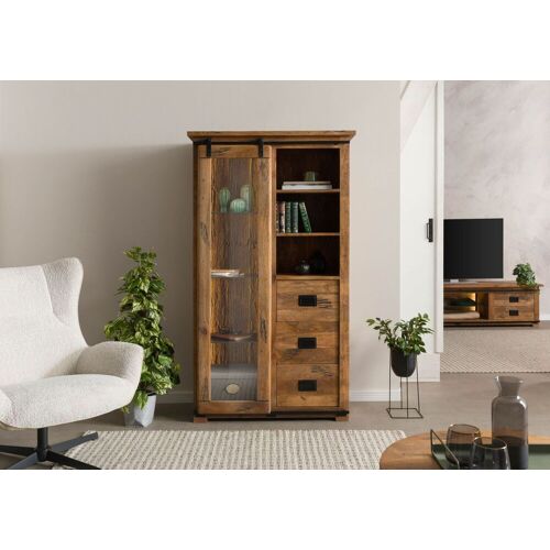 Massivmoebel24.de Vitrine Mango / Altholz 100x45x175 natur lackiert RAILWAY LUX #125