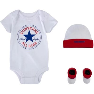 Set aus Strampelanzug, Mütze und Babys chuhen Converse CHN Classic CTP (x3) Weiß 0/6 Monate Set aus Strampelanzug, Mütze und Babys chuhen Converse CHN Classic CTP (x3) Weiß 0/6 Monate
