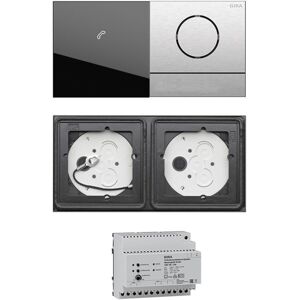 Gira 106 System 2-fach Gegensprechanlagen Set Edelstahl V4A mit Anzeigemodul und Sprachmodul mit 1 RT Edelstahl + Audio-Steuergerät ohne Gravur