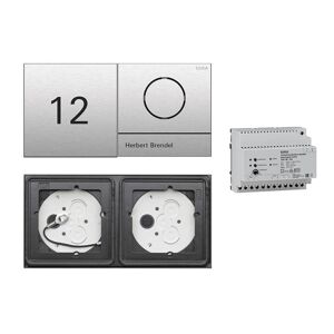 Gira 106 System 2-fach Gegensprechanlagen Set Edelstahl V4A mit Infomodul und Sprachmodul mit 1 RT Edelstahl + Audio-Steuergerät mit Gravur