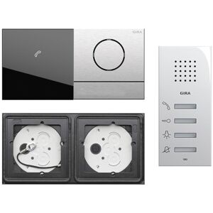 Gira 106 System 2-fach Gegensprechanlagen Set Edelstahl V4A mit Sprachmodul mit 1 RT Edelstahl und Anzeigemodul + Wohnungsstation AP 125003 mit Gravur