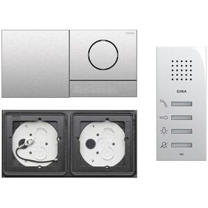 Gira 106 System 2-fach Gegensprechanlagen Set Edelstahl V4A mit Sprachmodul mit 1 RT Edelstahl und Blindmodul + Wohnungsstation AP 125003 ohne Gravur