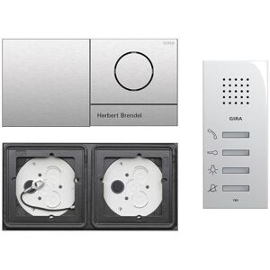 Gira 106 System 2-fach Gegensprechanlagen Set Edelstahl V4A mit Sprachmodul mit 1 RT Edelstahl und Blindmodul + Wohnungsstation AP 125003 mit Gravur