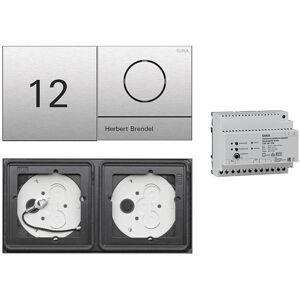 Gira 106 System 2-fach Gegensprechanlagen Set Edelstahl V4A mit Sprachmodul mit 1 RT Edelstahl und Infomodul + Audio-Steuergerät mit Gravur