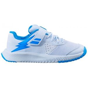 Jugend-Tennisschuhe Babolat Pulsion All Court Kid - white/illusion blue