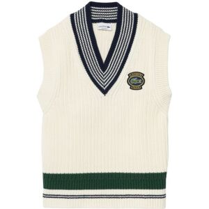 Herren Tennisweste Lacoste Heavy Knit Badge Tennis Sweater - white/navy blue/green