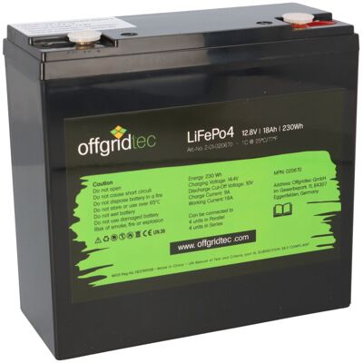 Offgridtec LifePo4 Akku 12/18 12,8V 18Ah 224Wh mit 0% MwSt nach §12 Abs. 3 UstG Offgridtec LifePo4 Akku 12/18 12,8V 18Ah 224Wh mit 0% MwSt nach §12 Abs. 3 UstG