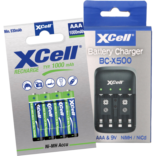 Ladegerät BC-X500 + 4x AAA XCell Rechargeable 1000 mAh