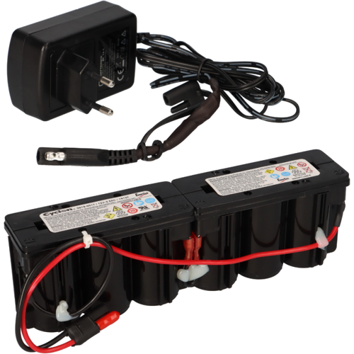 Akkuman Hawker Cyclon 0819-0017 Monoblock 12V 2,5Ah Bleiakku mit Stecker + Ladegerät für Rasenmäher Akkus