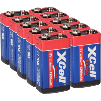 10x XCell Lithium 9V Block Hochleistungs- Batterien für Rauchmelder / Feuermelder - 10 Jahre Batterie Lebensdauer 10x XCell Lithium 9V Block Hochleistungs- Batterien für Rauchmelder / Feuermelder - 10 Jahre Batterie Lebensdauer