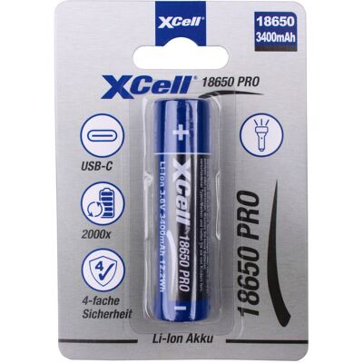 XCell 18650 Lithium-Ionen Akku - 3400mAh USB-C XCell 18650 Lithium-Ionen Akku - 3400mAh USB-C