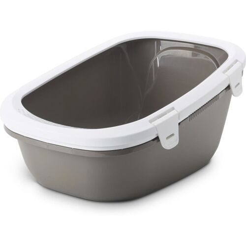 SAVIC Katzentoilette Katzenklo Schalentoilette SIMBA mit extra hohem Rand und Siebeinsatz warmgrey-weiss