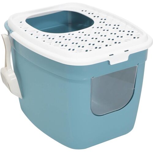 PETGARD Katzentoilette Katzenklo mit Einstieg vorne und oben 54 x 44 x 41 cm Türkis-Weiß