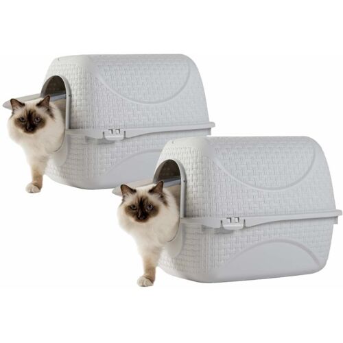 PETGARD 2er Sparpack Katzenklo Katzentoilette mit Rattan Optik, Filter, Streuschaufel weiss (22,50 € pro 1 Stück)