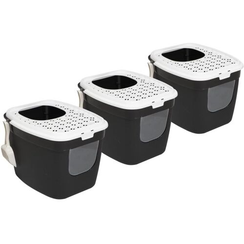 PETGARD 3er Sparpack Katzentoilette Katzenklo mit Einstieg vorne und oben Schwarz-Weiß (26,66 € pro 1 Stück)