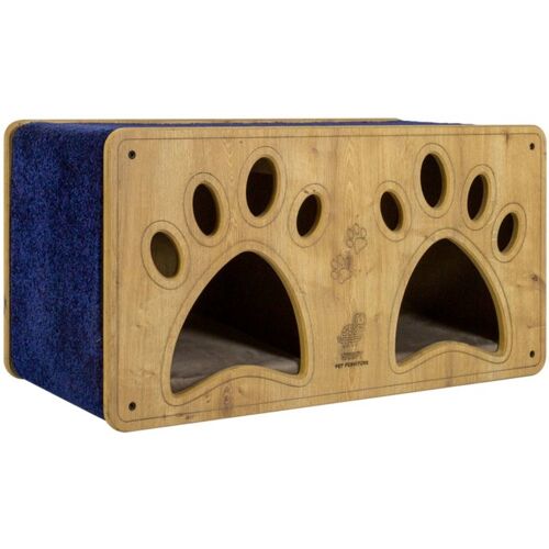 Woofy Pet Luxus Doppel-Katzenhaus Katzenhöhle Katzenbett mit Kratzteppich 80 x 37 x 40 cm