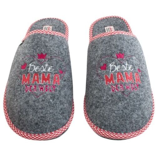 Adelheid Damen Filzpantoffel Beste Mama mausgrau 36/37