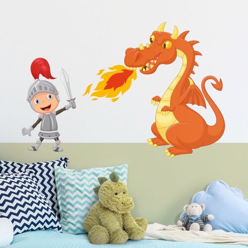 Wandtattoo Kinderzimmer Ritter mit Feuerdrache