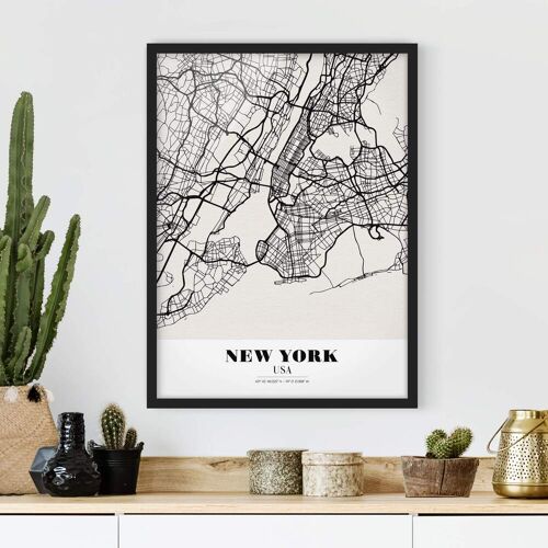 Bild mit Rahmen Stadtplan - Hochformat Stadtplan New York - Klassik