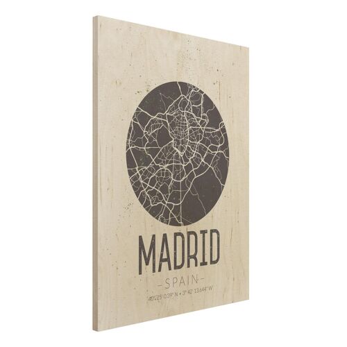 Holzbild Stadtplan - Hochformat 3:4 Stadtplan Madrid - Retro