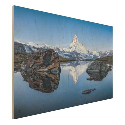 Holzbild Stellisee vor dem Matterhorn