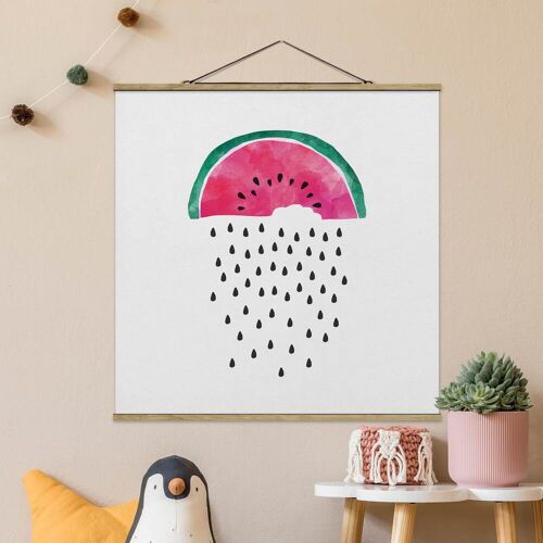 Stoffbild mit Posterleisten Wassermelonen Regen