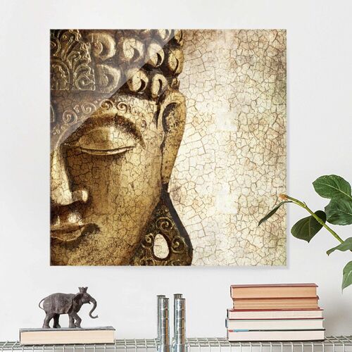 Glasbild Buddha - Quadrat Vintage Buddha