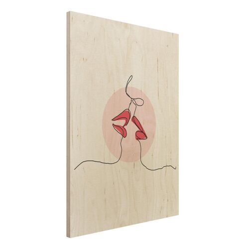 Holzbild Akt & Erotik - Hochformat 3:4 Lippen Kuss Line Art