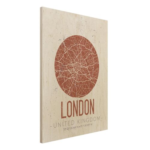 Holzbild Stadtplan - Hochformat 3:4 Stadtplan London - Retro