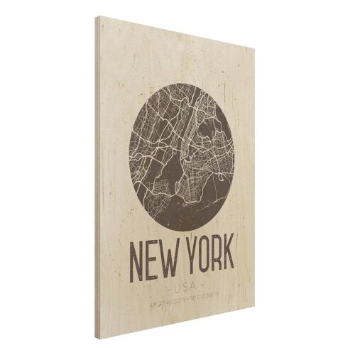 Holzbild Stadtplan - Hochformat 3:4 Stadtplan New York - Retro