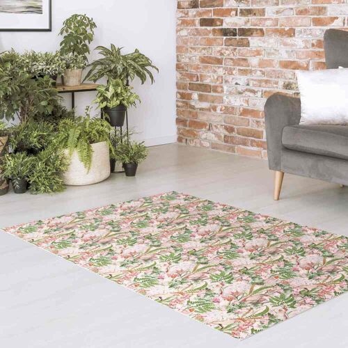 Vinyl-Teppich Rosa Kakadus mit Blumen