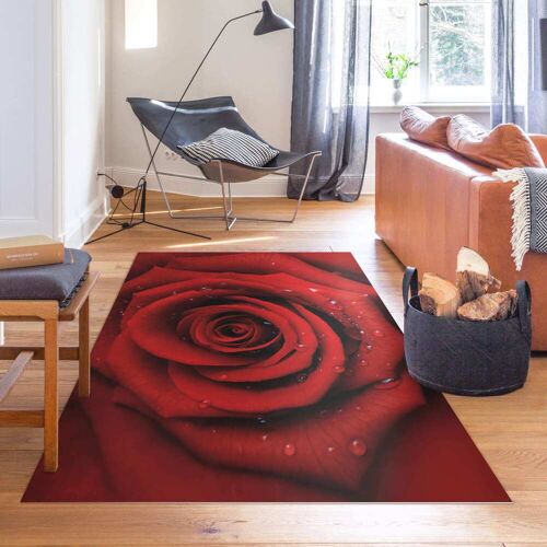 Vinyl-Teppich Rote Rose mit Wassertropfen